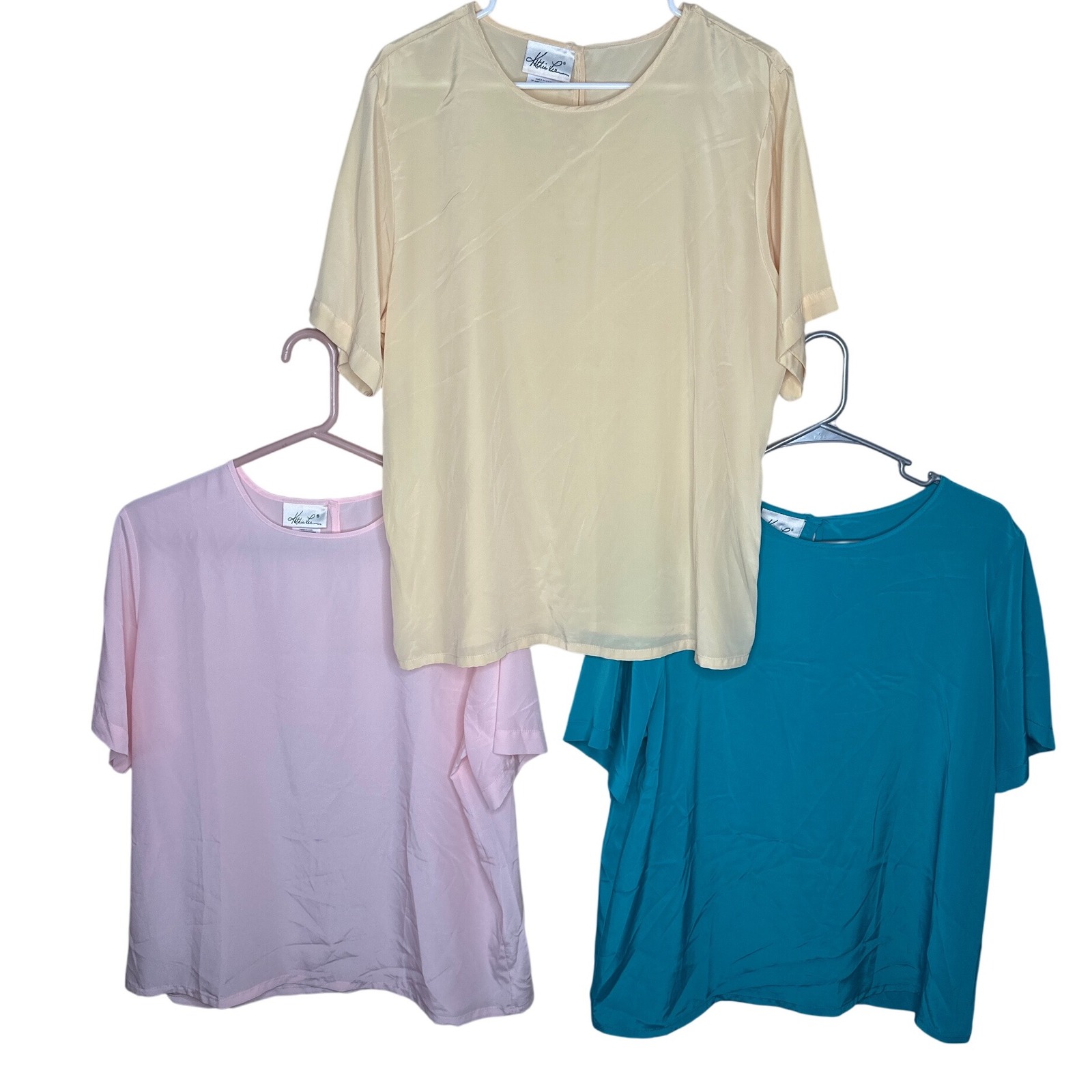 Kathie Lee Collection Vtg Set Of 3 Blouses Size 16 Teal/Yellow/Pink Usa Made